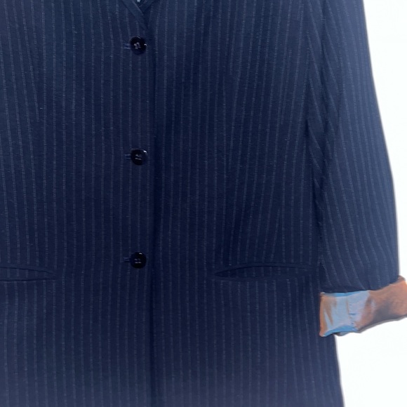 Mary McFadden Womens Size 16 Navy Blue Pinstripes 3 Button Suit Jacket Lined NEW - Picture 3 of 10